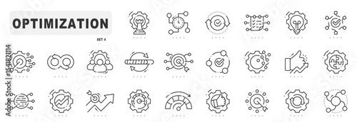 Optimization related line icons. Development, improvement, process etc. Editable stroke