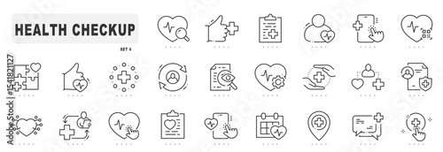 Check-up related line icons. Diagnosis, treatment, doctor etc. Editable stroke