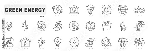 Green energy related line icons. Eco, ecology, leaf, earth etc. Editable stroke