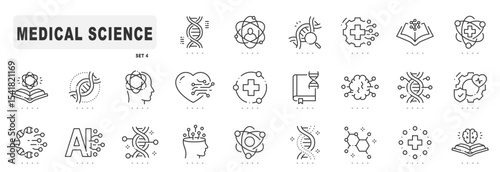 Medical science icons set. Science, dna, molecules research. Editable strokes