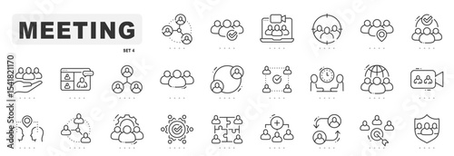 Meeting related line icons. Conference, team, group, teamwork etc. Editable stroke