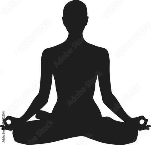 Silhouette of Yoga Pose. Meditation, mindfulness, health, wellness, peace. Vector illustration on white background