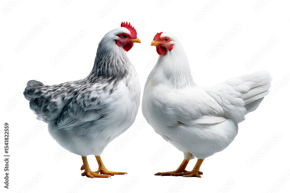 Fototapeta premium Two chickens standing side by side on a transparent background