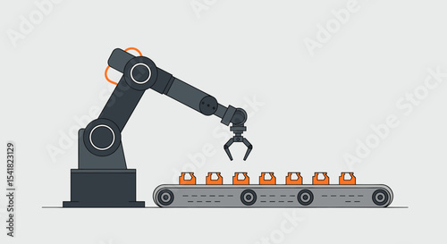 Robotic arm picking up packages on conveyor belt