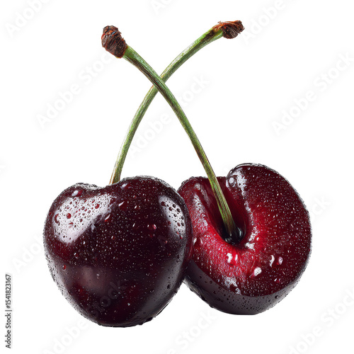 Cherry with Slices Photo Stock Object PNG Transparent