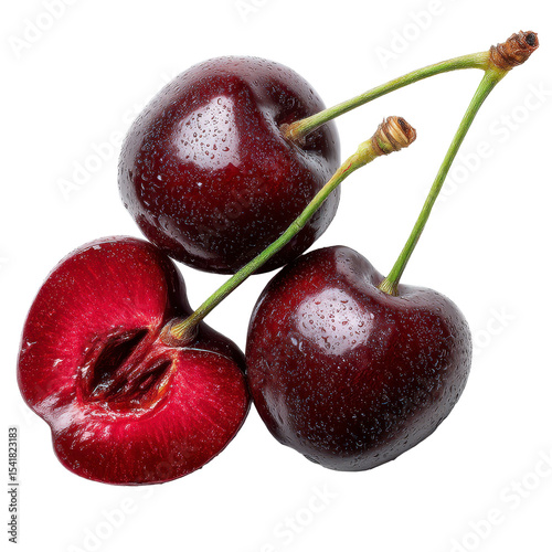 Cherry with Slices Photo Stock Object PNG Transparent