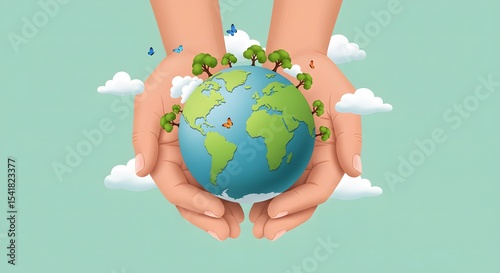 Hands tenderly cradling the blue globe, a powerful symbol of global environmental care and peace