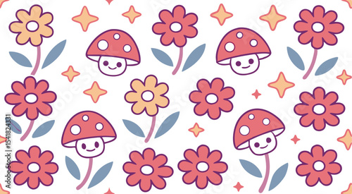 Cute doodle mushroom's seamless pattern background vector design