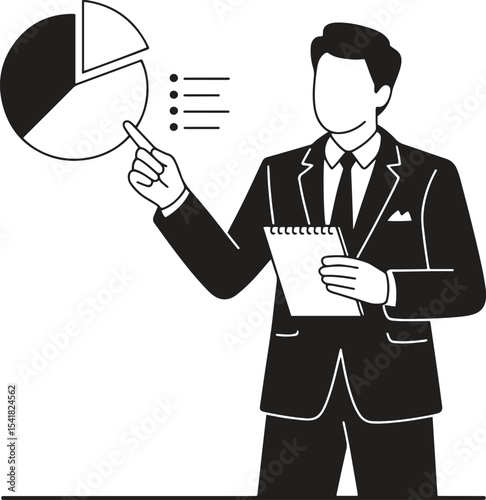 Silhouette Business Presentation. Data analysis, strategy, marketing pitch, planning icons. Vector Illustration on White Background