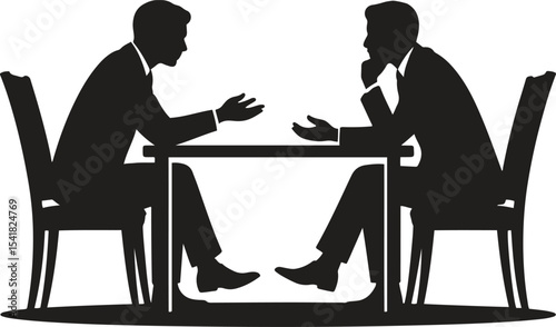 Silhouette Boss at Desk. Authority, CEO, leadership, business management icons. Vector Illustration on White Background