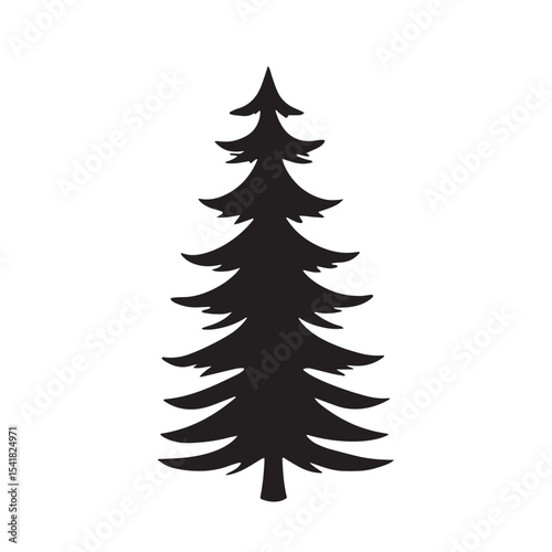 Tall evergreen tree silhouette isolated on white background
