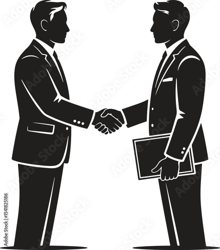 Silhouette Investor and Founder Deal. Business handshake, funding, partnership, trust. Vector Illustration on White Background