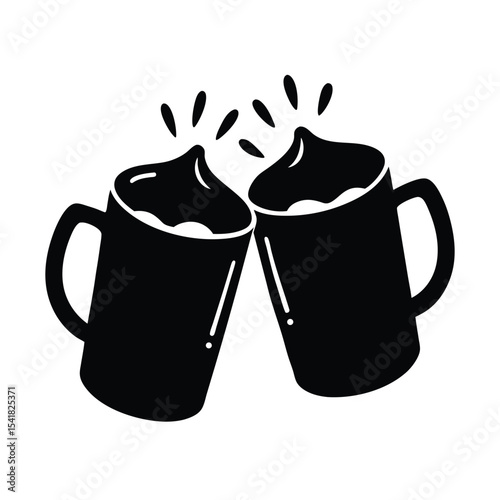 pair of chocolate mugs clinking together silhouette design