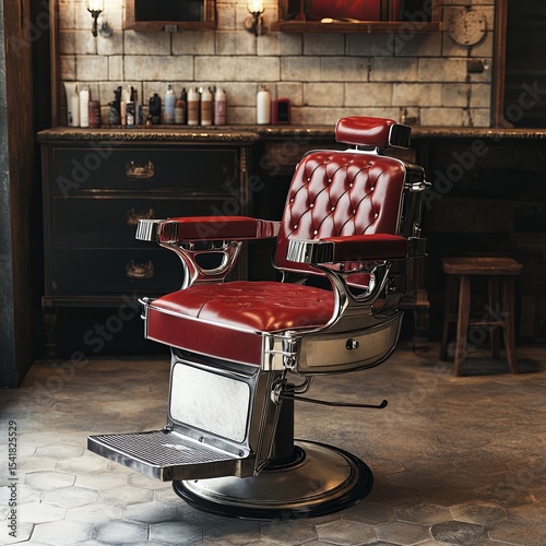 Vintage old Barbershop armchair, hairdresser salon, barber shop for men, warm toning.