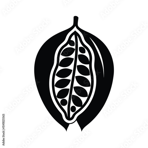 cocoa bean pod with beans inside silhouette natural style
