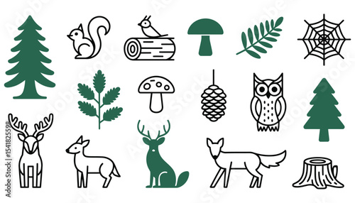 This cartoon vector set features cute wild deer and reindeer animal icons, perfect for Christmas or winter nature designs