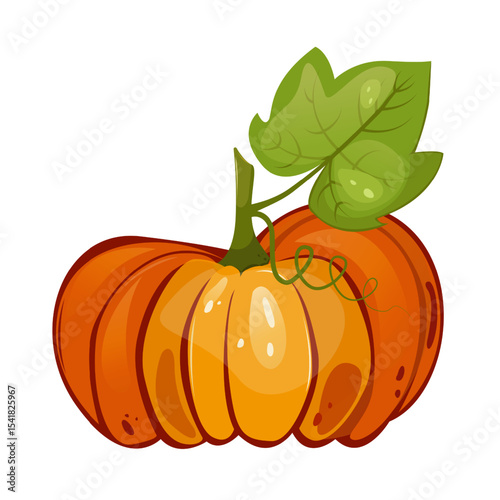 Pumpkin with leaf for autumn harvest,Halloween,Thanksgiving design.For greeting cards, posters, flyers, banners for fall festivals and farmers’ markets, packaging,website, game icons, textile design