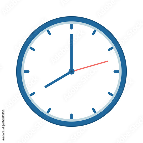 Wall Clock Flat Illustration. Time 7 o`clock at morning. Vector