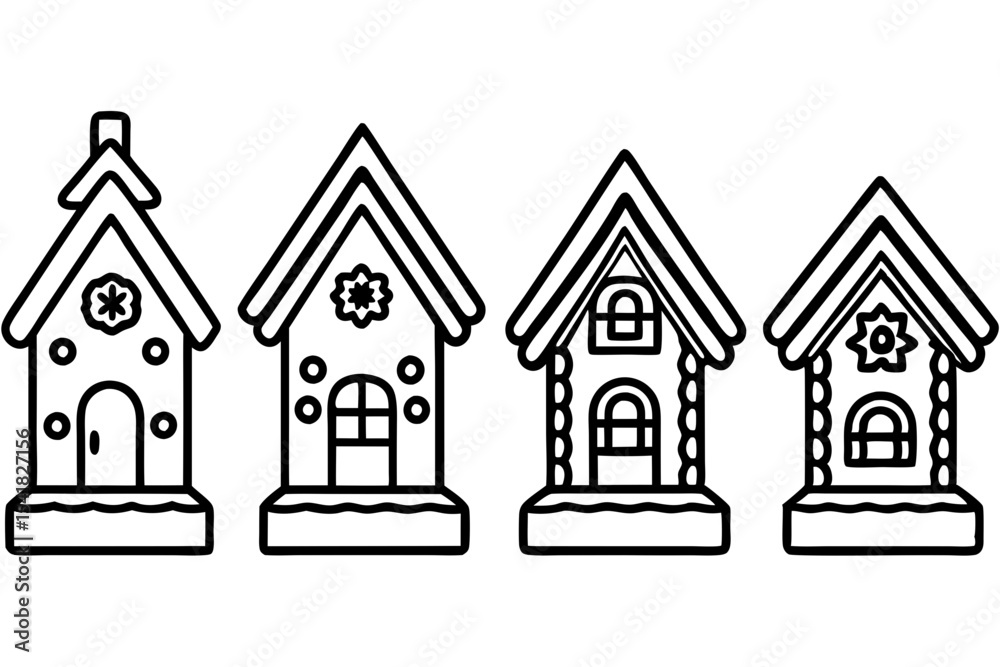 Naklejka premium Gingerbread House Line Art Set