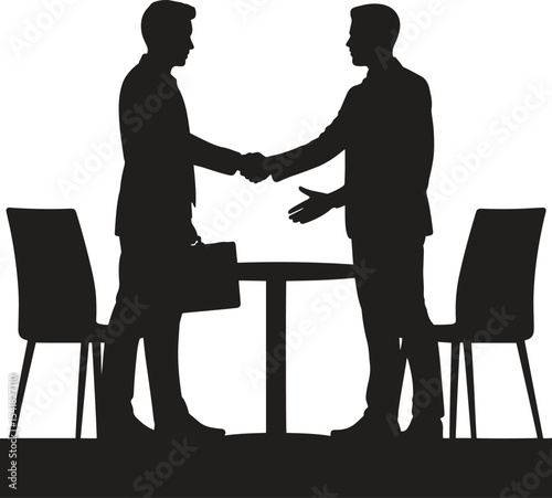 Silhouette Business Meeting. Teamwork, handshake, negotiation, corporate agreement icons. Vector Illustration on White Background