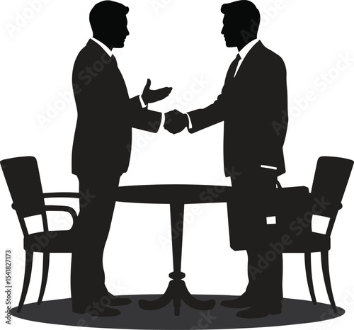 Silhouette Business Meeting. Teamwork, handshake, negotiation, corporate agreement icons. Vector Illustration on White Background