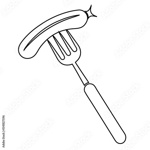  Fork with Sausage Line Art Icon