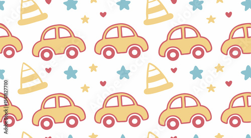 Cute doodle toy car's seamless pattern background vector design