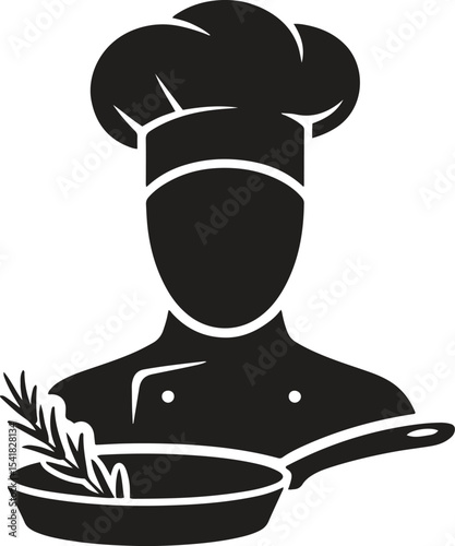 Silhouette of Chef with Frying Pan. Cooking, culinary, kitchen, food, restaurant. Vector illustration on white background