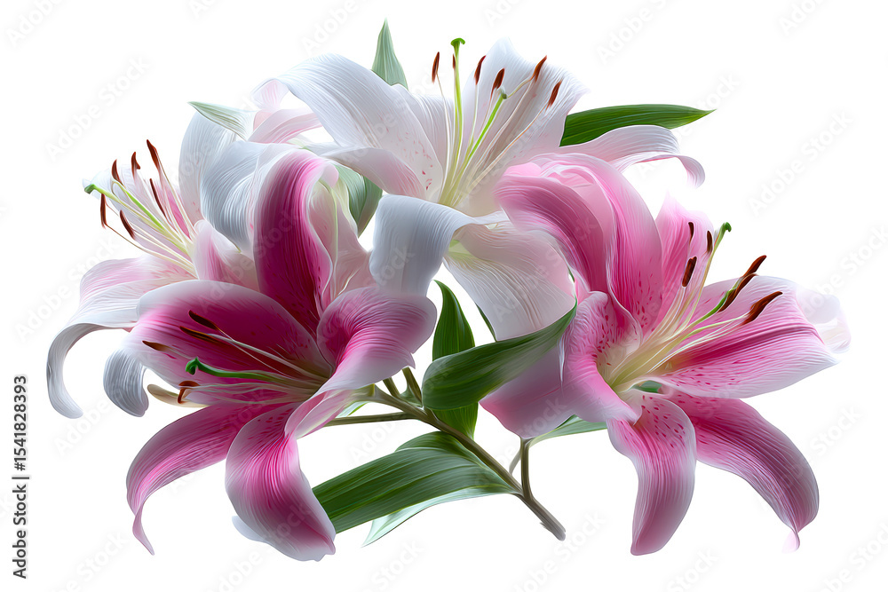 Fototapeta premium Beautiful pink and white lilies arranged on a transparent background