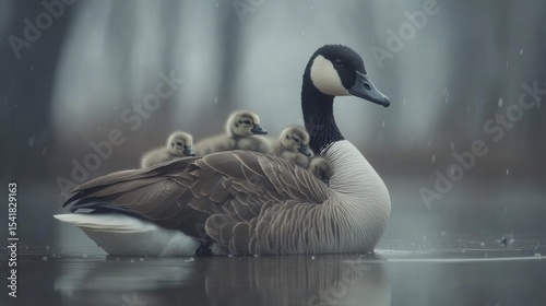 canadian goose protecting her babies
