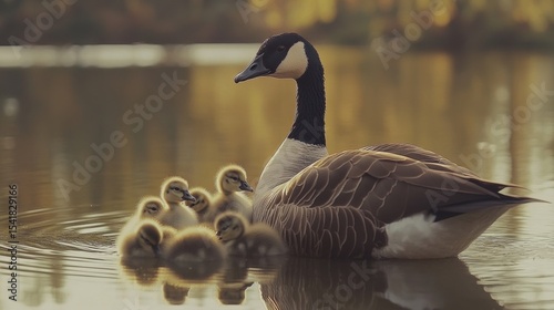 canadian goose protecting her babies
