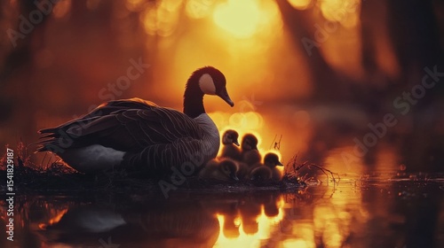 canadian goose protecting her babies
