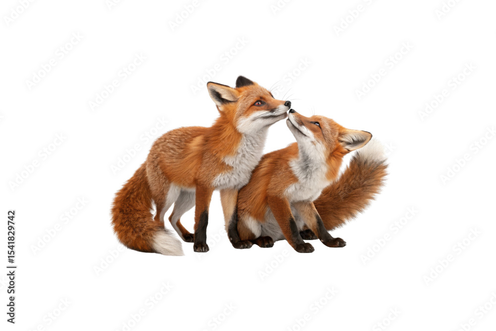Naklejka premium Two Cute Foxes in Love – 3D Illustration Isolated on Transparent Background