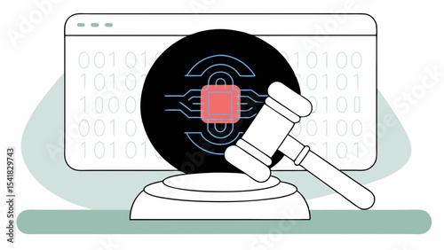 Digital gavel and circuit board represent AI in law, merging technology and justice