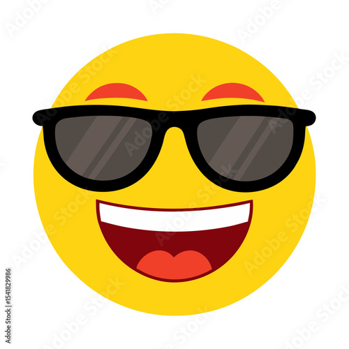 Minimalist clipart of a smiling emoji wearing glasses on white background vector illustration