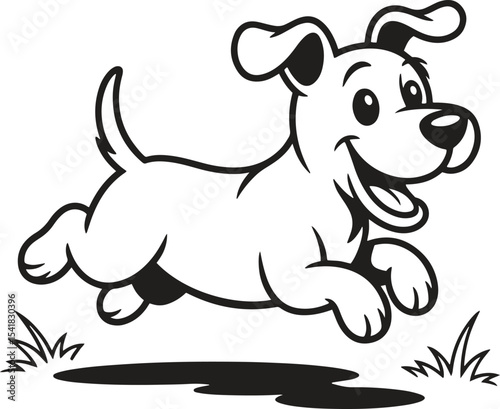 Happy running dog outline illustration isolated on white background