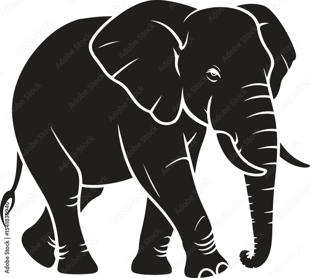 Fototapeta premium Silhouette of Elephant Walking. Wildlife, safari, nature, mammal, strength. Vector illustration on white background
