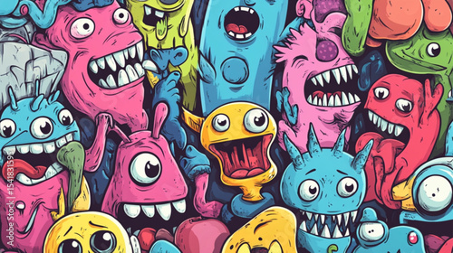 seamless pattern with funny cartoon monsters