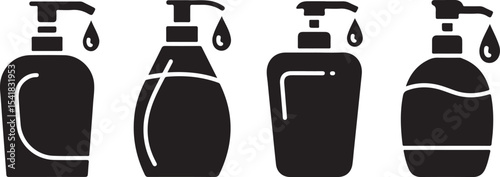 Four different pump bottle designs for soap or lotion