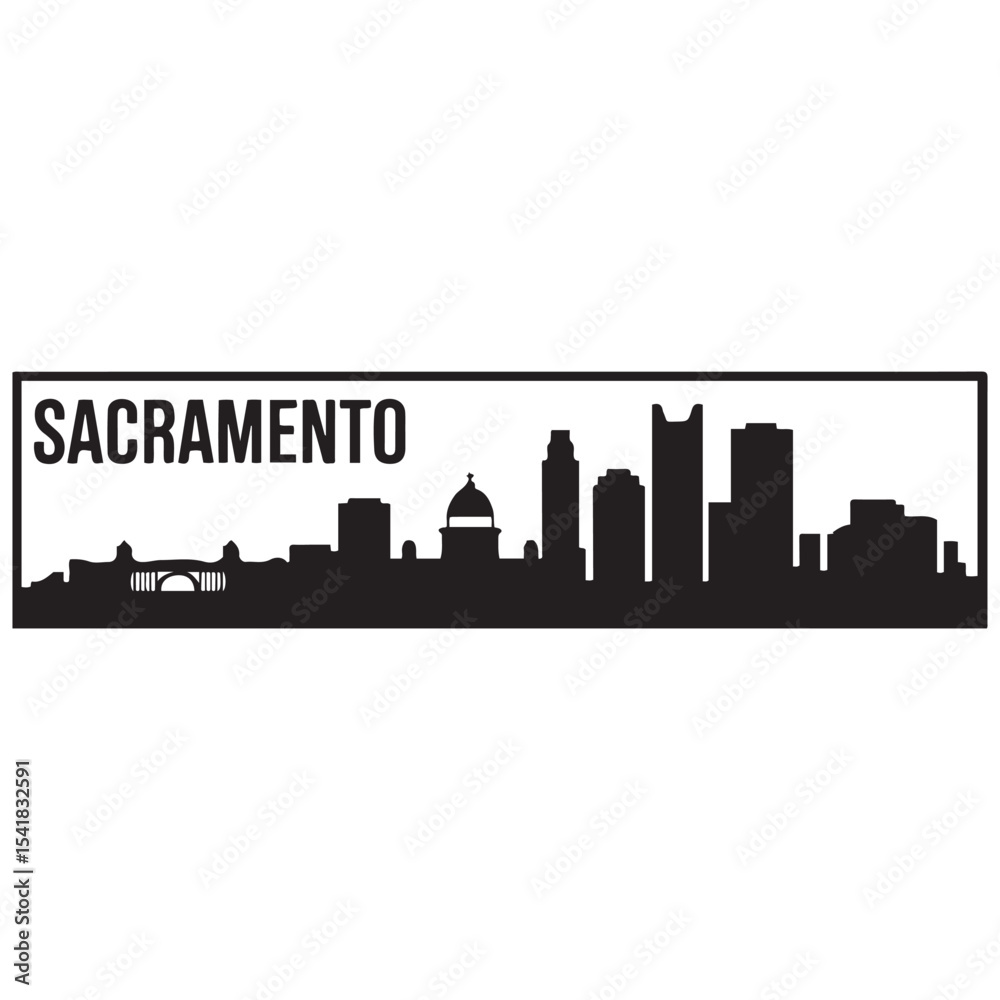 Obraz premium Sacramento city skyline horizontal banner. Sacramento city, California USA. Vector template for your design. Vector black silhouette. with white background