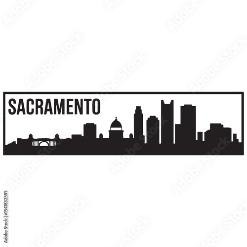 Sacramento city skyline horizontal banner.  Sacramento city, California USA. Vector template for your design. Vector black silhouette. with white background
