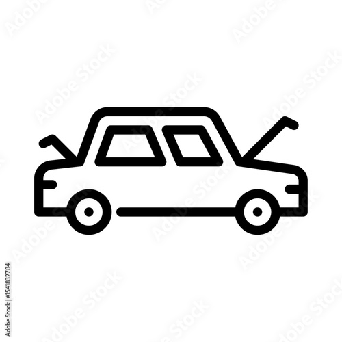 broken car outline icon. junk car black line illustration.