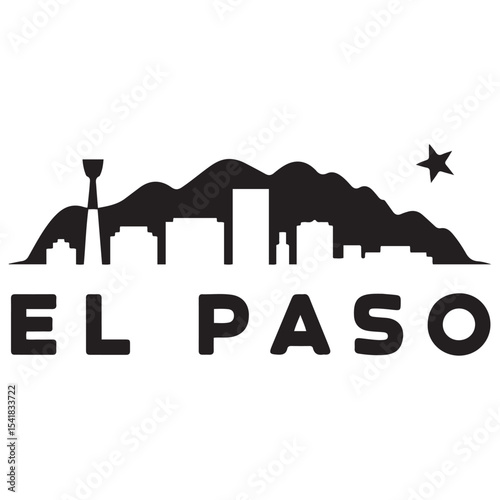 El Paso skyline silhouette. Black El Paso city. Vector black silhouette. with white background