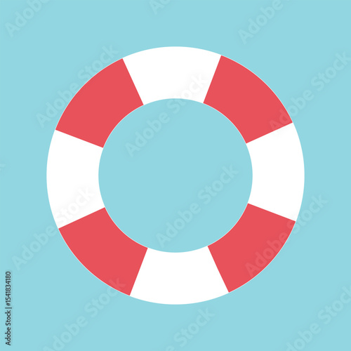 Life preserver symbol in red and white, simple flat design for aquatic safety visuals