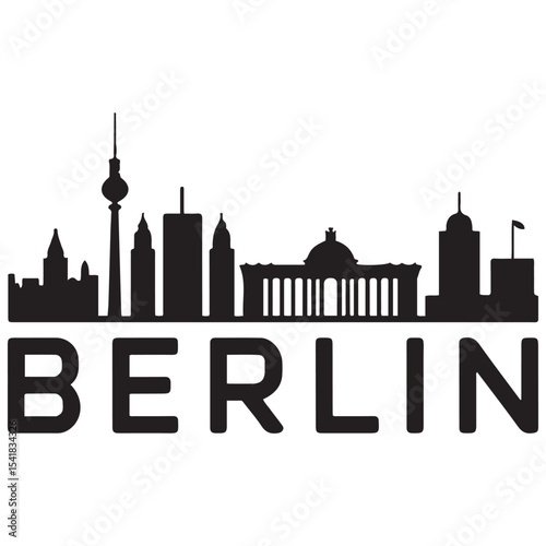Berlin city skyline horizontal banner. Berlin city, Germany. Vector template for your design. Vector black silhouette. with white background