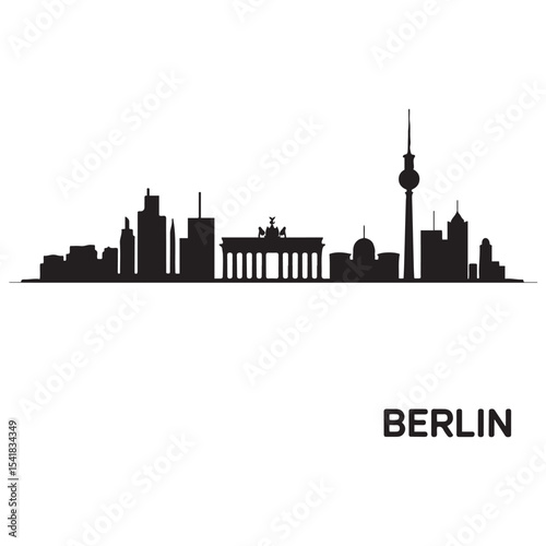 Berlin city skyline horizontal banner. Berlin city, Germany. Vector template for your design. Vector black silhouette. with white background