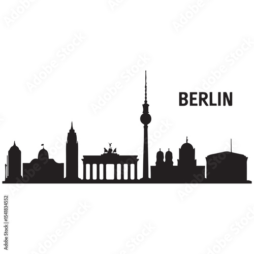 Berlin city skyline horizontal banner. Berlin city, Germany. Vector template for your design. Vector black silhouette. with white background
