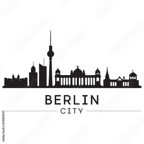 Berlin city skyline horizontal banner. Berlin city, Germany. Vector template for your design. Vector black silhouette. with white background