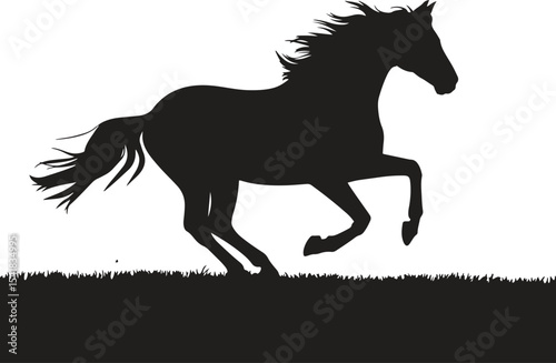 Silhouette of Running Horse. Animal, freedom, speed, equestrian, wildlife. Vector illustration on white background
