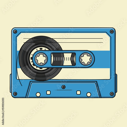 Vintage blue audio cassette tape with spools and label aesthetic retro vibe